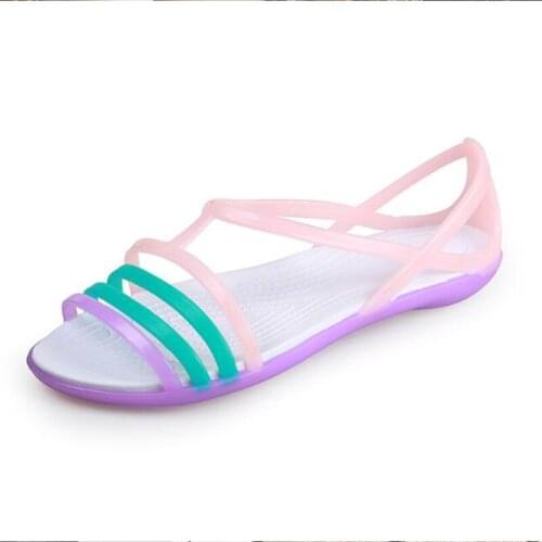 2021 Women Summer Sandals Jelly Shoes Flat Open Toe Elastic Shoes Zapatos Mujer Transparent Shoes Causal Beach Slippers Sandals