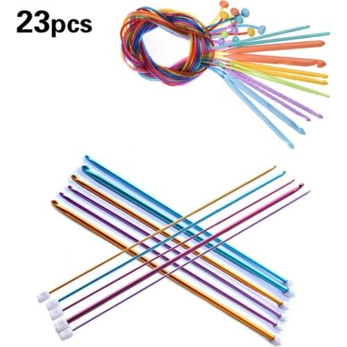 23PCS Afghan Crochet Hooks Set Natural Bamboo Flexible Cable Knitting Needle Scarf Sweater Weaving Tool Sewing Accessory 2-12mm