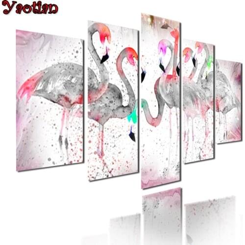 5 Pcs 5d diy diamond painting Pink Flamingo cross stitch full square round mosaic picture rhinestones diamond embroidery puzzle