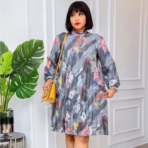 African Dresses For Women 2020 Pleated Print Africa Dress African Clothes Ladies Dashiki Long Sleeve Ankara Elegant Office Dress