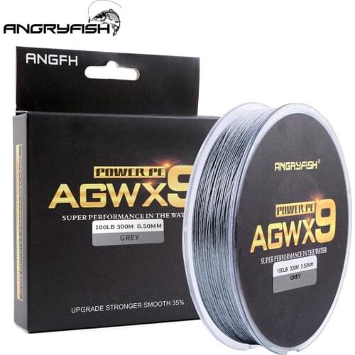 ANGRYFISH Diominate X9 PE Line 9 Strands Weaves Braided 300m/327yds Super Strong Fishing Line 15LB-100LB Gray