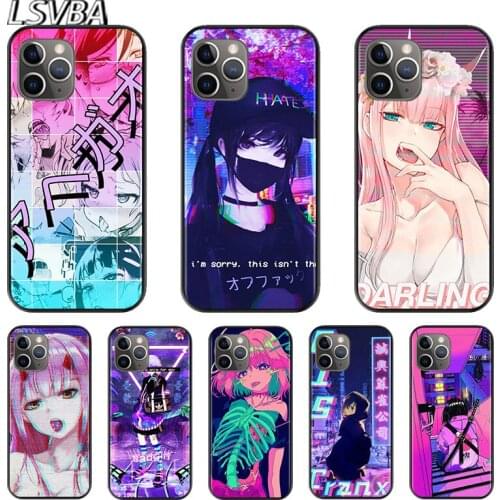 Anime Vaporwave For Apple iPhone 12 11 XS Pro Max Mini XR X 8 7 6 6S Plus 5 SE 2020 Black Silicone Cover Phone Cross