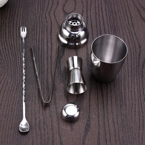 4pcs 250ML Stainless Steel Cocktail Shaker Mixer Wine Martini Boston Shaker Jigger Mixing Kit For Bartender Drink Party Bar Tool