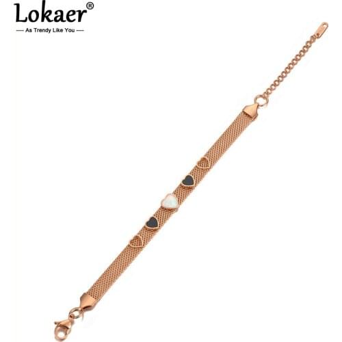 Lokaer Trendy Multi-layer Stainless Steel Acrylic & Shell Heart Charm Bracelets For Women Girl Bohemia Chain Link Jewelry B20094