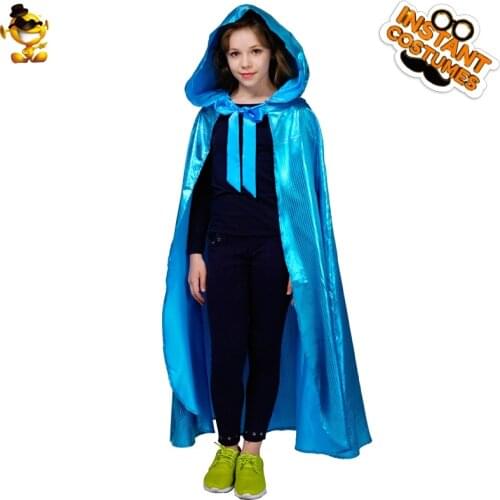 DSPLAY Halloween Kids Cloak Costume Girls High Quality Blue Long Cape Attached Hooded For Kids Cosplay Party