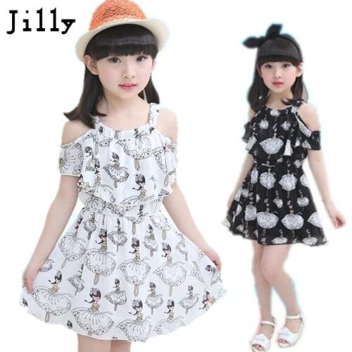 2019 new summer childrens clothing girl child dress big girls dress kids summer chiffon princess dresses for baby Black white