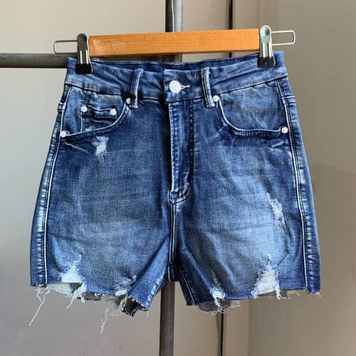 Womens Shorts with Pockets Rainbow Ripped 2021 Spring Summer High Waist Denim Short Pants Slim New Fashion Ladies Short Jeans
