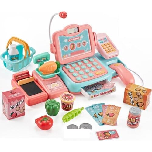 24Pcs/set Electronic Mini Simulated Supermarket Cash Register Kits Toys Kids Checkout Counter Role Pretend Play Cashier Girl Toy