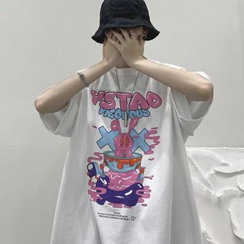 Cartoon Graffiti Printed Half-sleeved Oversized T-shirt Summer Casual Suit Loose Street Hip-hop Harajuku Two-piece Suit Y2k Tops