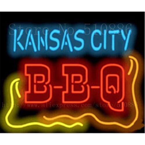 Kansas City BBQ Open Barbeque neon sign Glass Tube Bulbs Decor Businese Handcrafted Light Shop Signs Signboard Signage 19"x15"