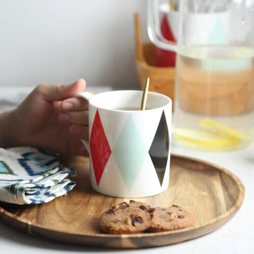1pc 350ml Fine Bone China Ceramic Mug Triangles Design Cup for Milk Coffee Tea Colorful Water Mug Drinkware