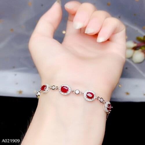 KJJEAXCMY boutique jewelry 925 sterling silver inlaid natural ruby female bracelet support detection luxurious