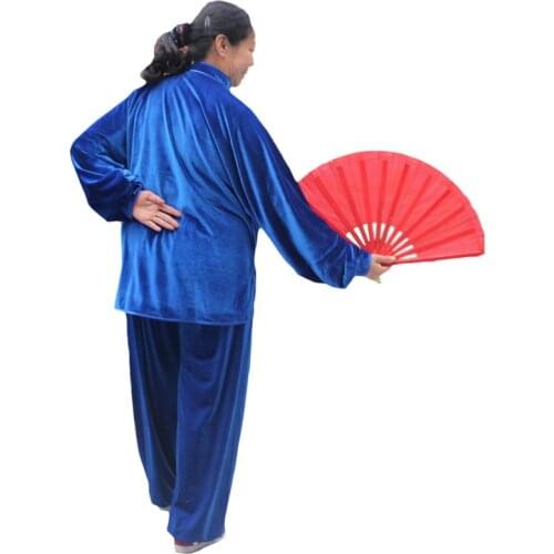 Tai Chi Suit Womens Gold Velvet Thickened Morning Exercise Clothes South Korea Velvet Embroidery Martial Arts Practice Kungfu