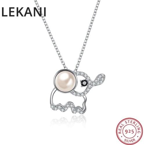 LEKANI Cute Elephant Pendant Necklaces Crystals From Swarovski S925 Silver Fine Animal Jewelry For Girls Women Kids Accessories