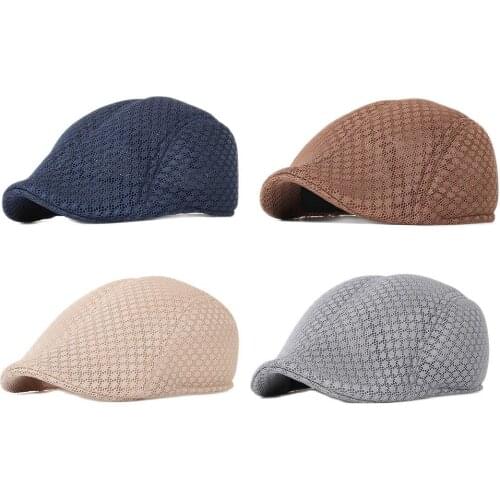 Summer Solid Color Mesh Newsboy Caps Men Flat Peaked Cap Women Painter Beret Hats 62