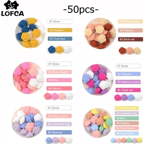 LOFCA 50pcs Silicone Beads Rose Flower Baby Teethers BPA Free Baby Silicone Teething Beads For Baby Pacifier Chain Food Grade