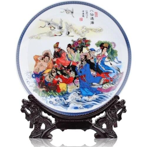 BEST business birthday present - vintage handicraft the Eight Immortals FENG SHUI porcelain plate Decor art Decoration