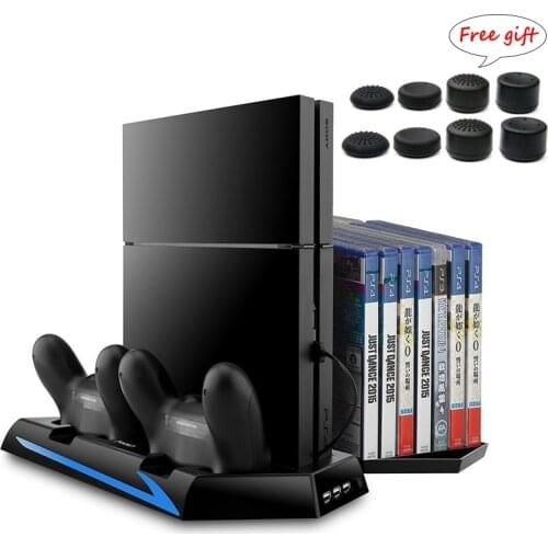 PS4 Multifunction Vertical Stand Cooling Fan USB Charger Charging Station & Disc Storage & Thumb stick Cap for PlayStation 4 PS4