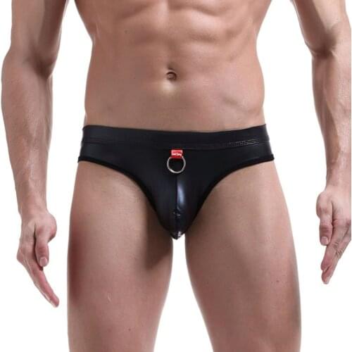 Men Briefs Sexy Underpants Mens Cueca Underwear Leather PU Low Waist Briefs Male Underpants For Men Briefs Gay Male Underwear