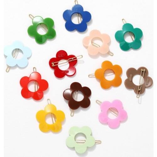 New 13 Colors Fancy Acrylic Candy Hollowout Flower Color Hair Frog Clips Grips Accessories Hairgrips For Kids Girls