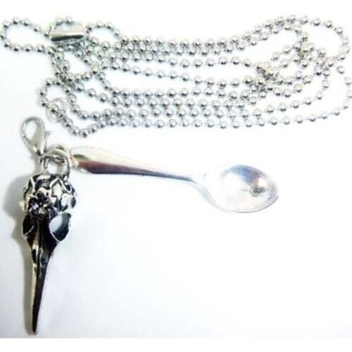 Bird Skull Mini Tea Snuff Spoon Necklace Pendant Statement Ball Chain Necklace For Womens Clothing Accessories Jewelry Gift NEW
