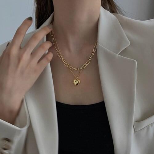 Gold color necklace hip-hop sweater chain love pendant sweater chain long multi-layer necklaces for women Fashion Jewelry