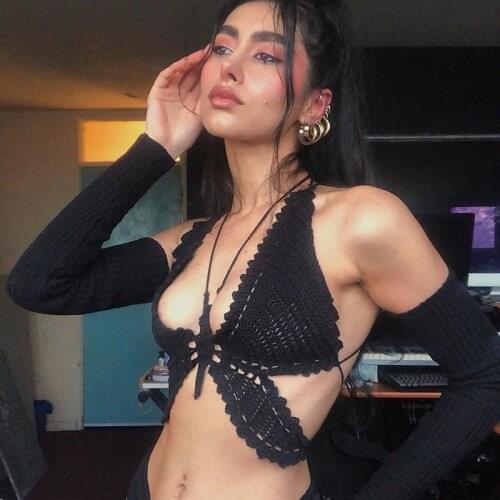 Sexy Sweet Bandage Hollow Womens Crop Top Camisole Summer Party Clubwear Knitted Butterfly Tank Tops Beach Vacation Vest Tees