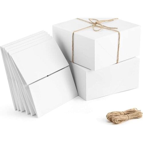 Premium Gift Boxes 10 Pcs 8 x 8 x 4 Inch White Paper Gift Boxes with 20 Meters Hemp Rope for Christmas Gifts, Easy Assemble Box