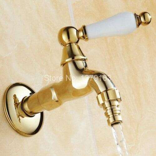 Polished Golden Brass Extra Long Laundry Bathroom Wall Mounted Mop Water Tap Garden Washing Machine Copper Faucet aav125