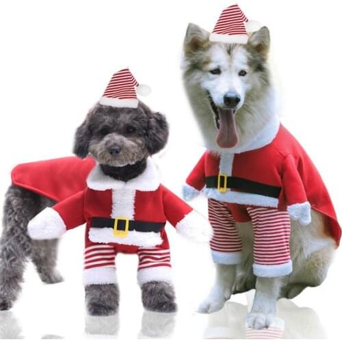 Christmas Dog Clothes for Medium Large Dogs ,winter Warm Fleece Funny Transformation Suit, Change Into Santas Two-legged Coat
