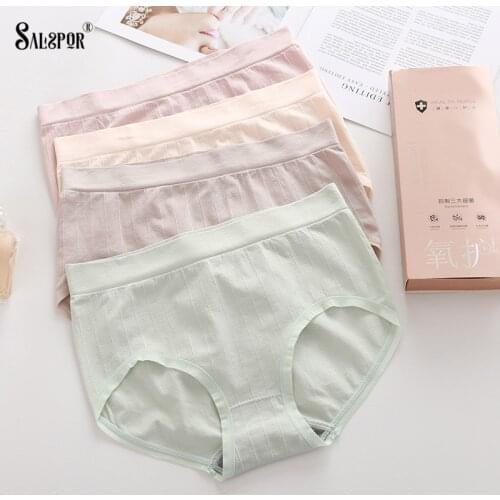SALSPOR 4PCS/lot Briefs Set Women Seamless Comfortable Panties Solid Mid-Waist Underwear Antibacterial Abdomen Pants