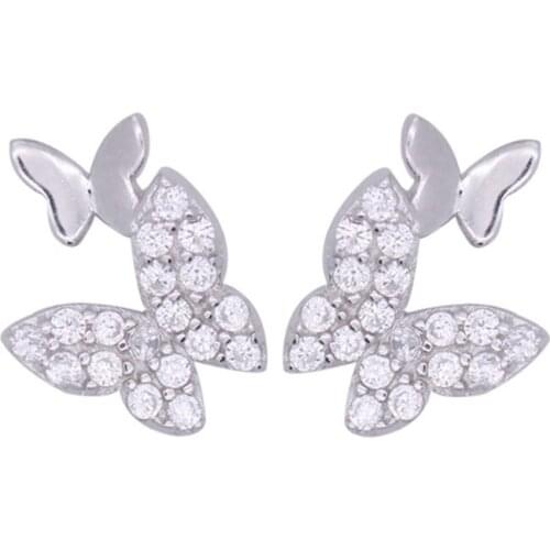925 Sterling Silver Dainty Butterfly Stud Earrings Cute Cubic Zirconia Earrings Party Jewelry For Christmas Gifts S-E931