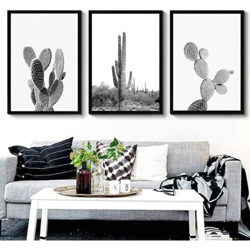 Modern Minimalist Succulent Cactus Canvas Painting Posters and Prints Black White Wall Art Pictures for Living Room Home Decor