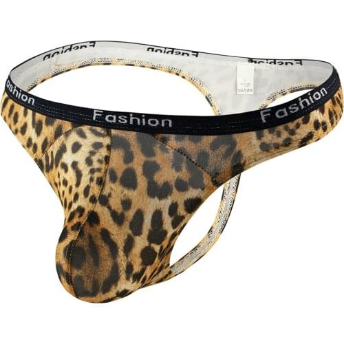 Leopard Print T Shaped Underwear Male Jockstrap Bikini Briefs Man Thongs And G Strings Sexy U Convex Pouch Mens Underpants A30