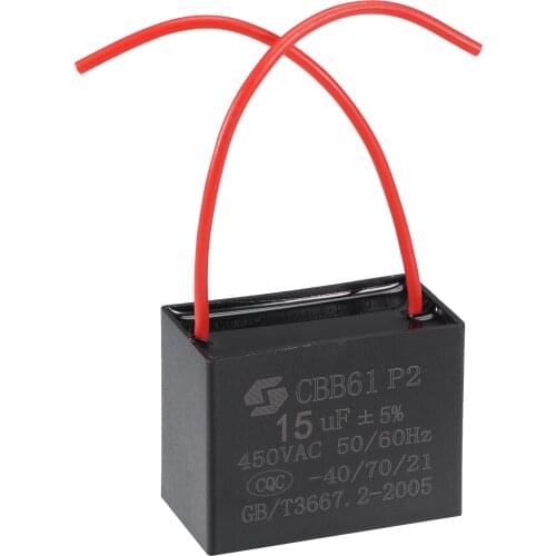Uxcell Ceiling Fan Capacitor CBB61 15uF 450V AC 2 Wires Metallized Polypropylene Film Capacitor 52x40x28mm for Electric Fan