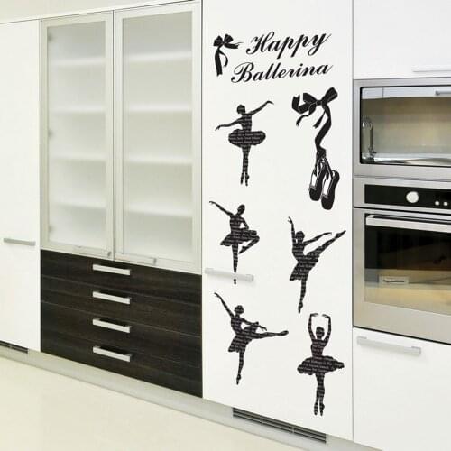 Happy Ballerina Dancer Wall Sticker Girl Room Classroom Ballet Music Dance Wall Decal Playroom Bedroom Vinyl Decor