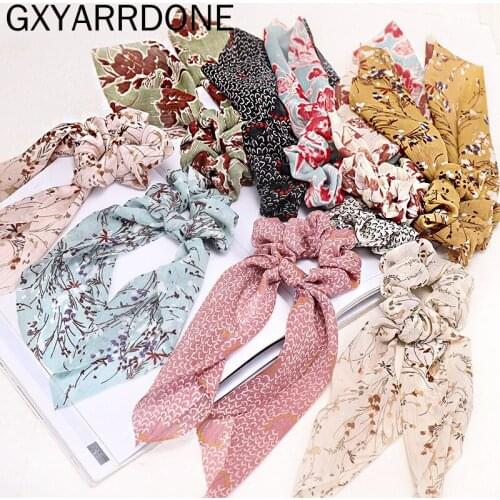 2020 Vintage Flower Print Chiffon Bow Scrunchie Hair Accessories For Women Girls Hair Scrunchies Gumki Do Wlosow Hair Ribbons
