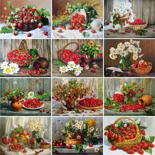 YI Bright Diamond Painting Strawberry Full Square Round Fruit Kit 5D DIY Diamond Embroidery Mosaic Daisy Decorations Home