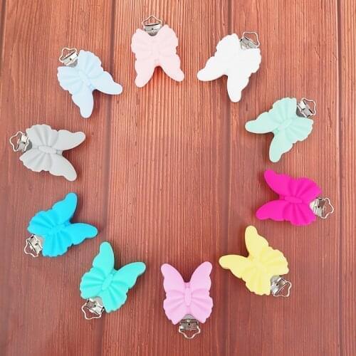 Chenkai 10PCS BPA Free Silicone Butterfly Teether Clips DIY Baby Pacifier Dummy Chain Holder Jewelry Soother Nursing Toy Clips