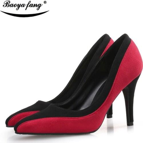 BaoYaFang New Arrival Spring/Autumn Ladies office signle shoes womens Color Block Fashion shoes woman 9cm High Pumps female