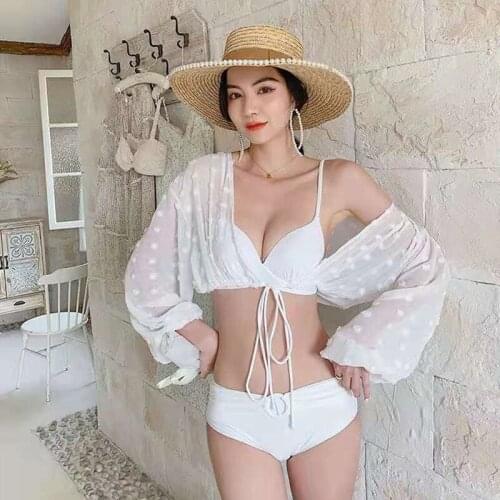 Swimsuit Women Two Piece Trikinis 2021 Maillot Femme Bikini Swimwear Suit Female Summer New Korean Ins Four Bathing Print