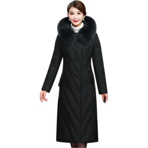 2121 Winter Down Parka Coat Women Big Fur Collar Hooded Down Jacket Coat Female Long Warm White Duck Down Overcoat Plus Size 5XL