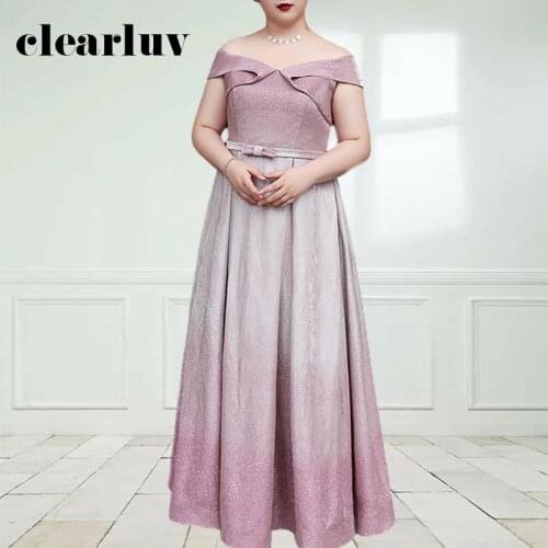 Plus Size A-Line Robe De Soiree DR1120 Off The Shoulder Evening Dresses 2020 Boat Neck Women Party Dress Gradient Formal Gowns