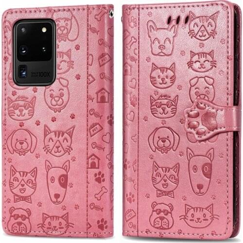 10pcs Cute Cat Dog Pattern PU Leather Wallet Slots Magnetic Flip Phone Case Cover for Samsung Galaxy S20 S10 E S9 S8 Ultra Plus