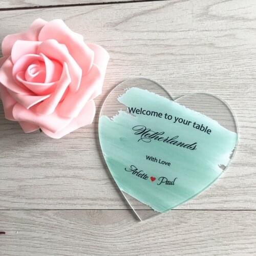 10PCS Custom Green Greeting Card Laser Cut Heart Shape Wedding Place Card Acrylic Seat Card Hot Sell