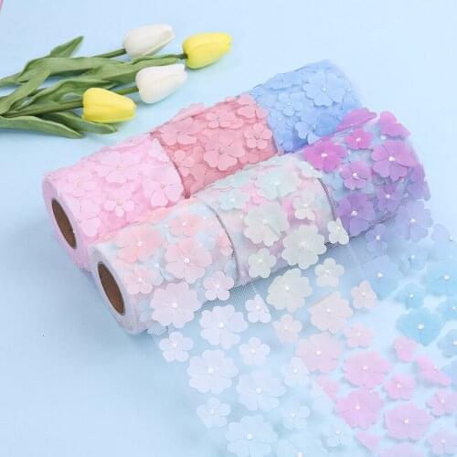 10Yards/roll 8CM Gradient Colorful Flower Tulle Roll Organza Ribbon Party Supplies DIY Hair Bows Handmade Materials Y2021010805