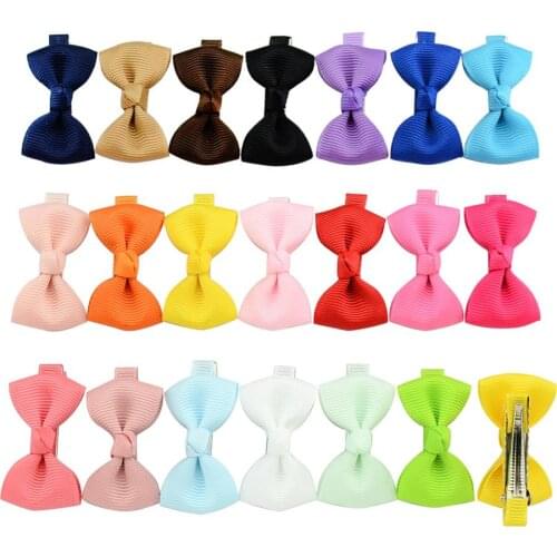 20 pcs/lot Cheering Candy Kid Bowknot 1.77 Inch Solid Ribbon Hair Clip Bows for Children Girl Hairpins Headwear Hair Accessories