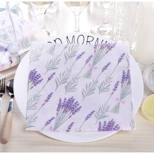 20 vintage napkin paper handkerchief purple lavender tissue printed flower decoupage wedding party decor mat serviettes towel