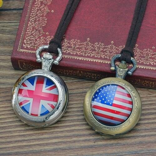 The 224 national flags of the world design Necklace pocket watch Fashion Jewelry Pendants fob watches for men women 1 piece
