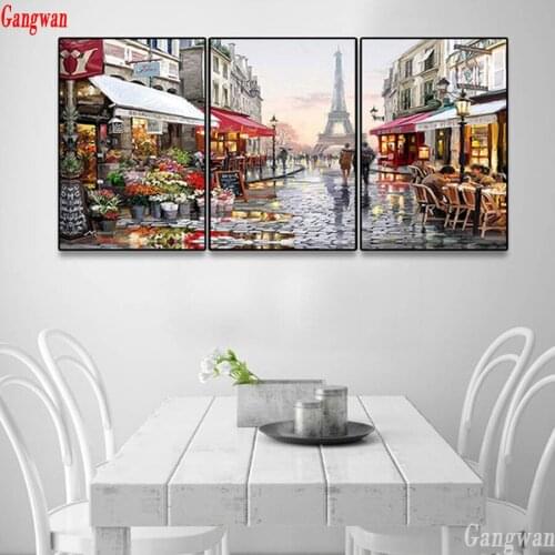 3 Pcs DIY diamond Painting Paris France Tower Diamond Embroidery abstract couple full drill Home Wall decor mosaic street Lover